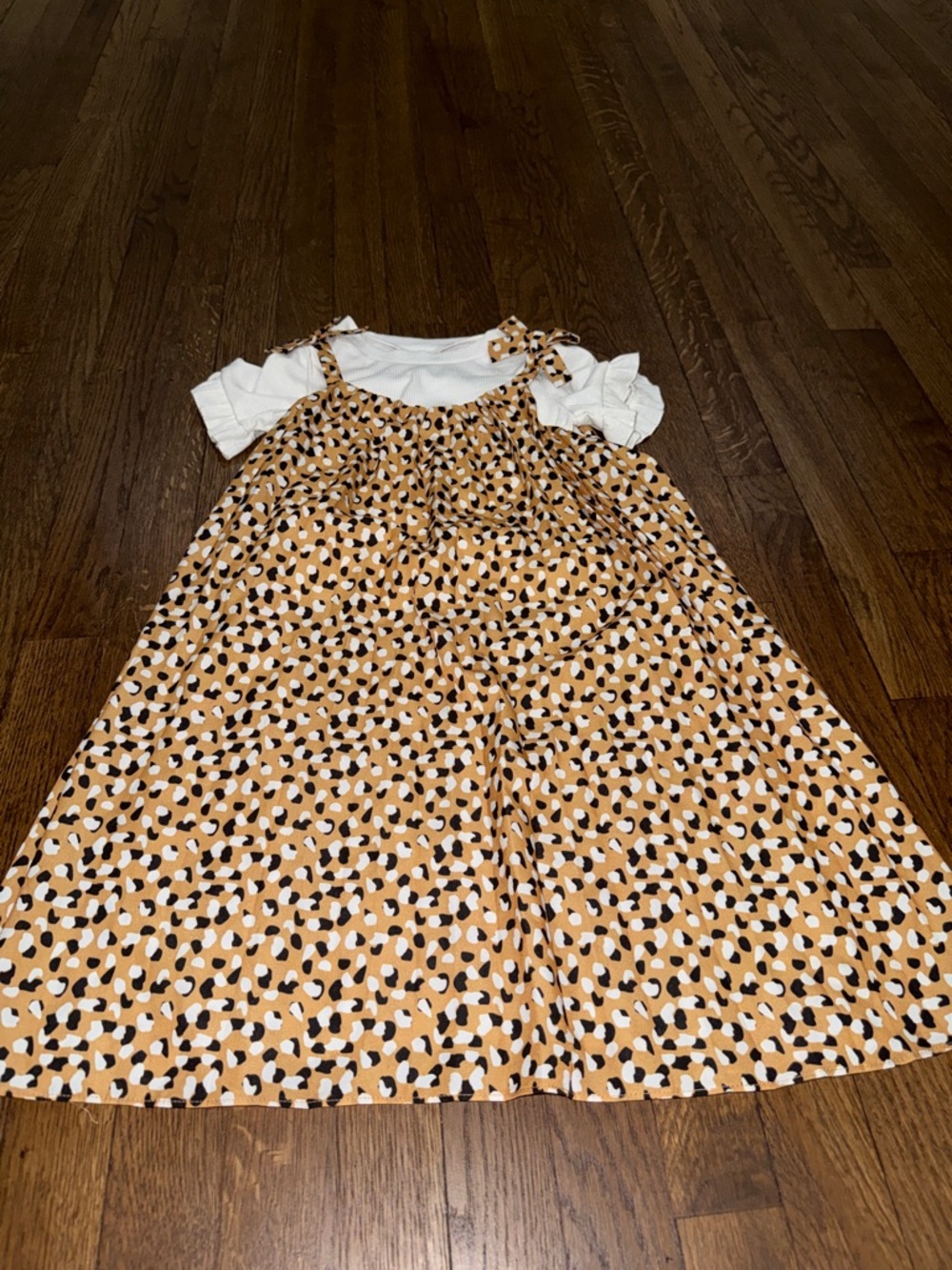 Rare Editions Mustard Animal Print Tie-Shoulder Dress